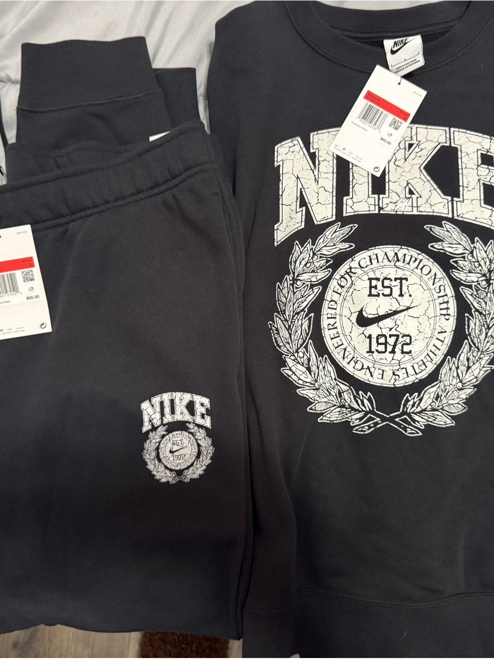 Nike Women’s Black Sweatpants & Crewset with White Crest Logo